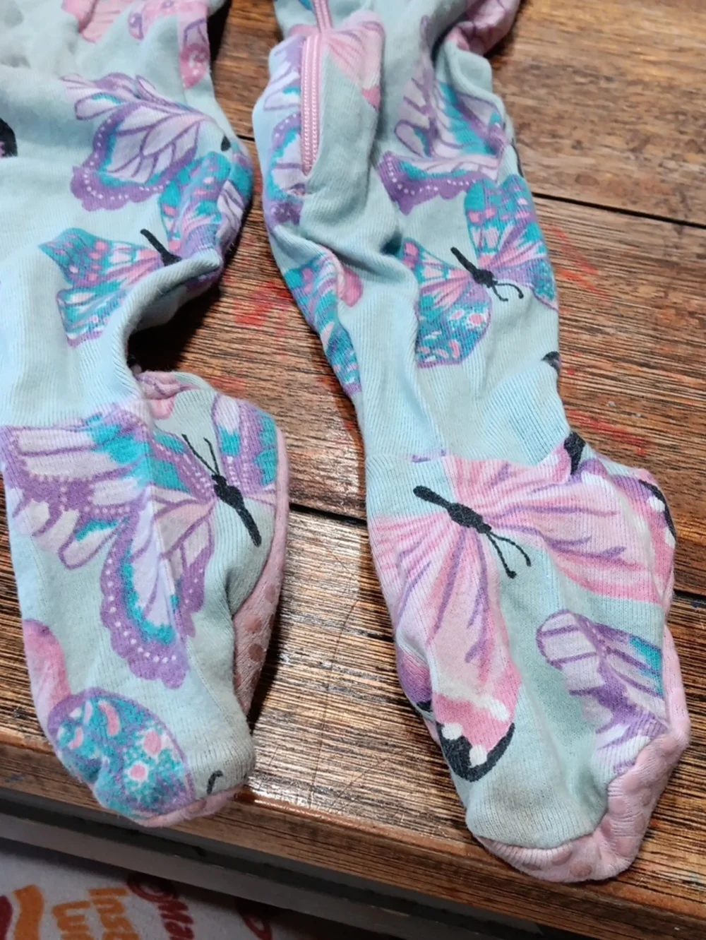 Childrens Place Girls Mint Butterfly One-Piece Pajama - Pink Trim